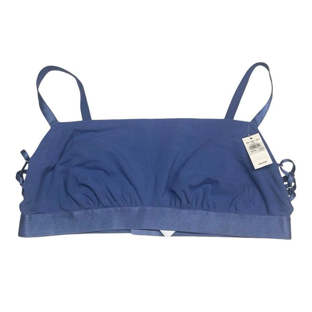 Aerie French Blue Square Neck Ribbon Detail Bralette L N0349